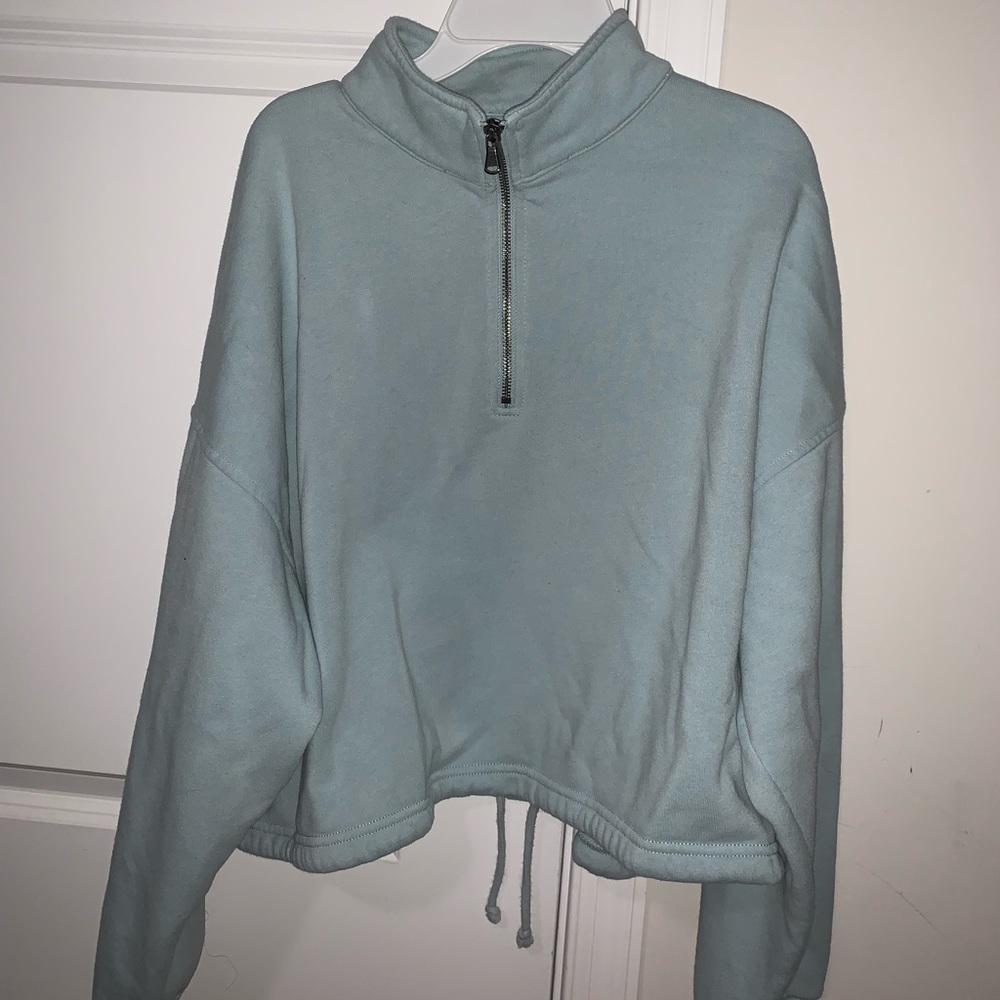 Light Blue American Eagle AHN-Amazingly Soft Zip Up Crewneck.